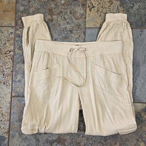 Bebe Sz 2 Cream Linen Blend Pull On Casual Cargo Pants Drawstring Waist Pockets
